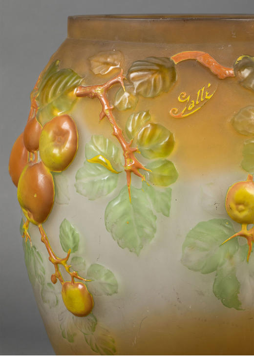 独角鹿西洋古董 1918-1931年法国新艺术时期南锡派艺术家出品「苹果树」主题玻璃花瓶 商品图4