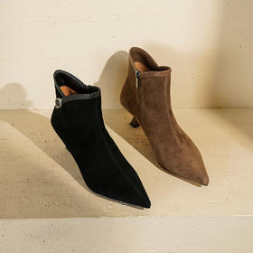 Westory2025年冬季尖头中跟羊京靴老钱风通勤百搭短靴S25DS85981