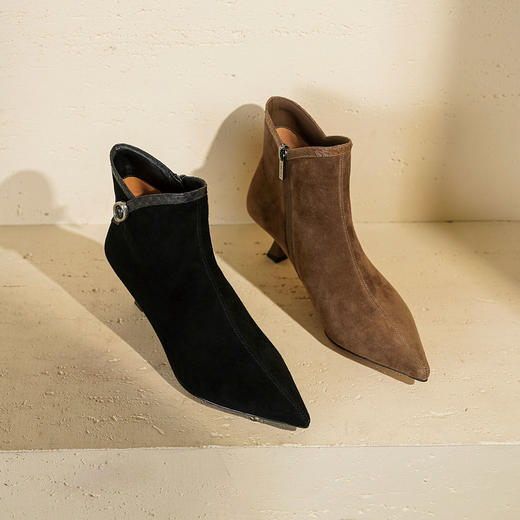 Westory2025年冬季尖头中跟羊京靴老钱风通勤百搭短靴S25DS85981 商品图0