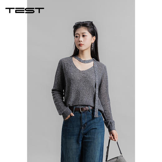 冬上新镂空挂脖设计感显瘦长袖毛衣1254030 商品图0