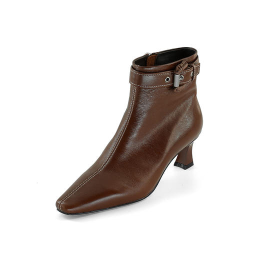 Westory2025年冬季小方头中跟微邹牛油皮复古老钱风短靴W25DS85391 商品图6