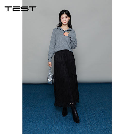 冬上新百搭显瘦长袖海军领纽扣针织毛衣1254027 商品图3