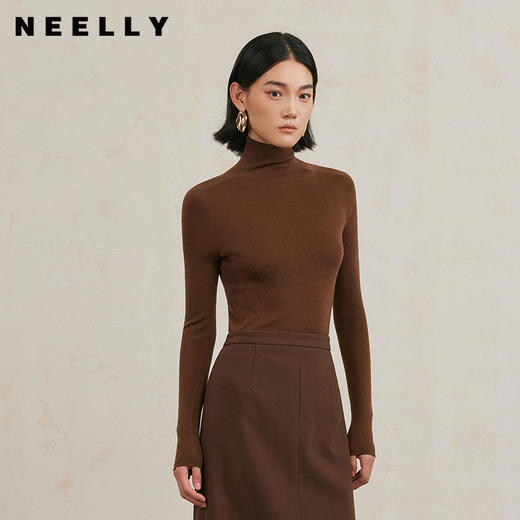 NEELLY纳俪商场同款冬季新款纯羊毛高领套头针织衫女通勤简约毛衣N25104A04421 商品图0