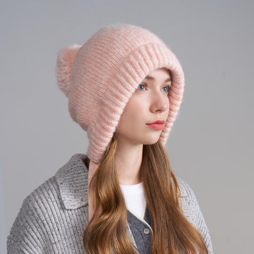 卡蒙绵羊毛护耳针织帽毛线帽女修饰脸型显脸小时尚百搭秋冬新款KM-9598 商品图7