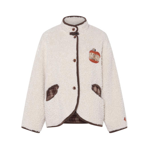 两三事 雪绒绘梦 2025秋冬新款趣味苹果刺绣毛绒外套女宽松 商品图4