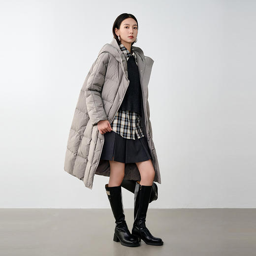NEELLY纳俪商场同款冬新款时尚通勤过膝长款羽绒服女连帽保暖外套N25104L04587 商品图2