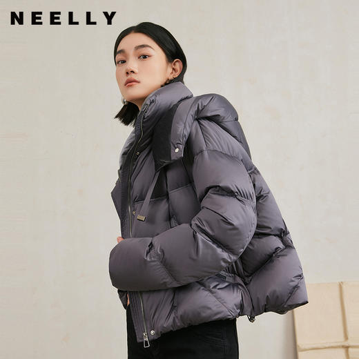 NEELLY纳俪商场同款冬季新款90%白鸭绒立领连帽羽绒服女保暖外套N25104L04415 商品图0