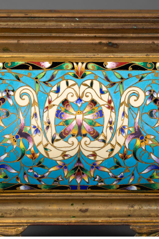 独角鹿西洋古董 19世纪法国出品铜鎏金精雕装饰嵌花卉卷叶纹画珐琅花盆套 商品图3