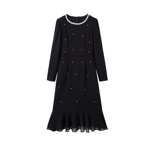 HR MEIQIN5707气质优雅鱼尾裙修身显瘦钉珠A字裙连衣裙 商品图4