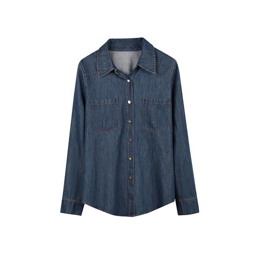 NEELLY纳俪商场同款冬季新款复古廓形衬衣女百搭显瘦牛仔衬衫上衣N25104B04514 商品图3