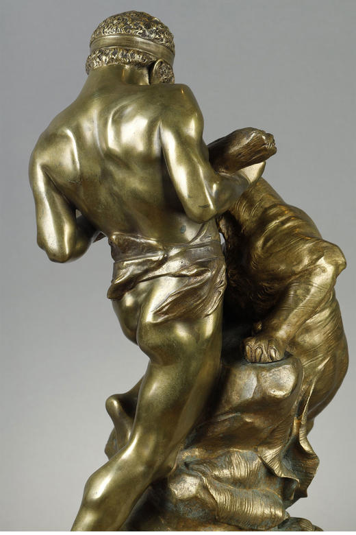 独角鹿西洋古董 19世纪法国雕塑家出品「为生命而战斗」主题铜镀金雕塑 商品图5