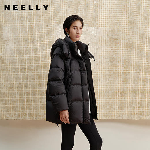 NEELLY纳俪商场同款冬季新款宽松直筒羽绒服女白鸭绒法式保暖外套N25102L01045 商品图0