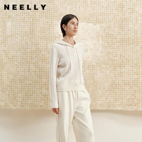 NEELLY纳俪商场同款冬新款宽松连帽绞花套头针织衫女舒适休闲上衣N25102A01030