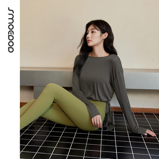 水沐伊朵舒适透气亚麻长袖瑜伽罩衫健身普拉提训练运动上衣50217 商品图5