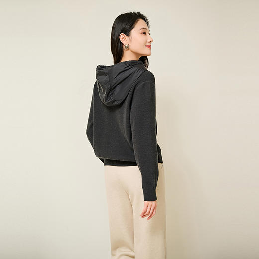 NEELLY纳俪商场同款冬季新款简约连帽针织开衫女毛衣修身百搭N25104A06605 商品图1