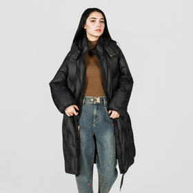 谜底中长款羽绒服女2025冬季新款简约百搭加厚鸭绒连帽257MY7865
