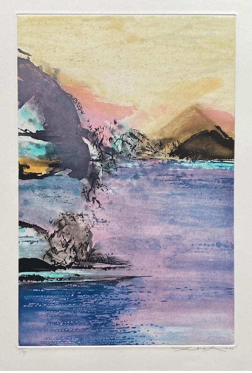 【已售】独角鹿西洋古董 1986年巴塞罗那出版赵无极创作「紫色风景」凹版蚀刻版画 商品图1