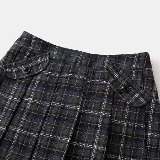 Herlian 25秋冬新品复古英伦口袋装饰格子百褶裙女士 商品图2