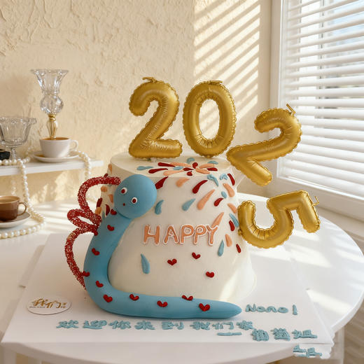2025蛇年元旦新年翻糖小蛇烟花蛋糕-低糖处理无添加 商品图4
