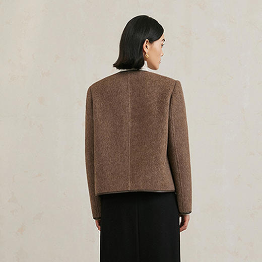 NEELLY纳俪商场同款冬新款复古棕色圆领羊毛混纺外套女优雅上衣N25104N04528 商品图1