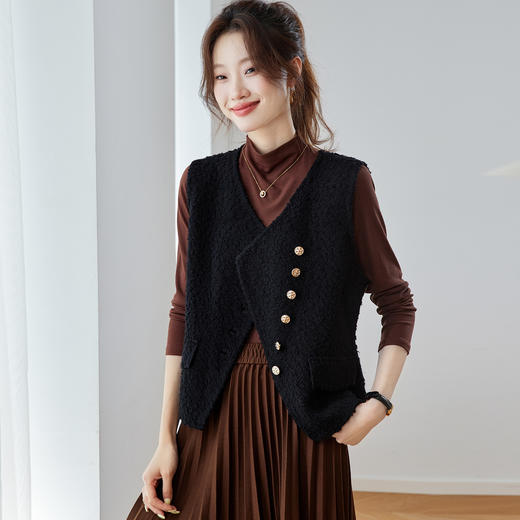 CC90-767-158 纯色小香风针织马甲外套女2025秋季新款小个子不规则开衫叠穿上衣 商品图1