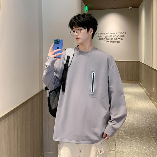 英国轻奢Schenvega 爆款迪桑平纹胸口口袋长袖T恤卫衣A72-7901 商品图12