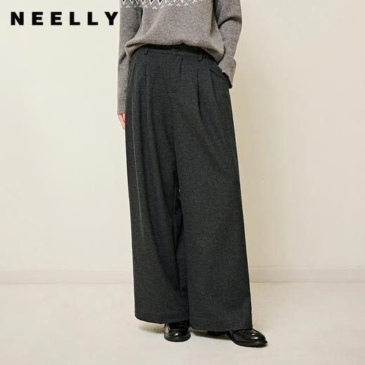 NEELLY纳俪商场同款冬季新款深色直筒休闲裤女时尚百搭显瘦长裤N25104H07704 商品图0