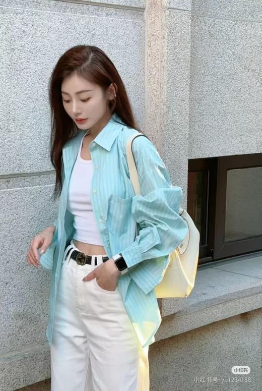 小清新衬衫新款秋季外套小狗刺绣条纹防晒衬衫外套女春季新款衬衣内搭外穿薄外套早春季韩系休闲内搭韩系衬衣 商品图6