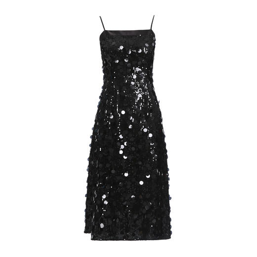 EITIE爱特爱冬季新款奢华感黑色亮片立体感收腰礼服连衣裙8007717 商品图5