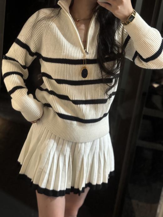 森ma 条纹百搭半拉链翻领条纹衫针织毛衣（波哥Ｍ。蕾姐Ｓ） 商品图9