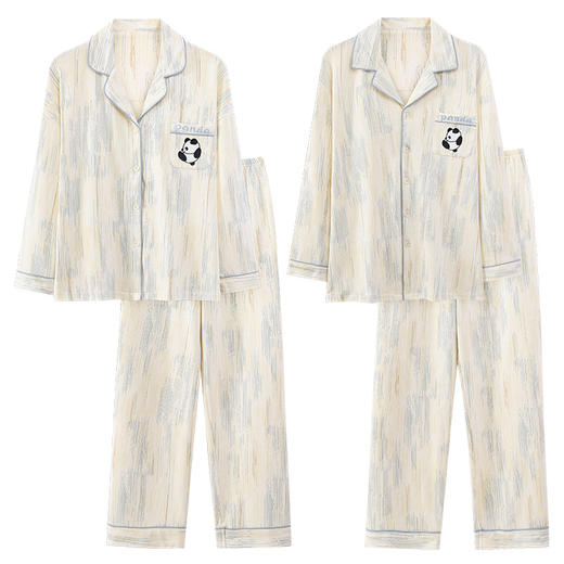 情侣睡衣翻领开衫长袖棉质韩版带胸垫女加大码男士秋冬家居服套装 商品图4