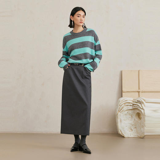 NEELLY纳俪商场同款冬季新款100%绵羊毛撞色条纹针织衫女套头毛衣N25104A04429 商品图2