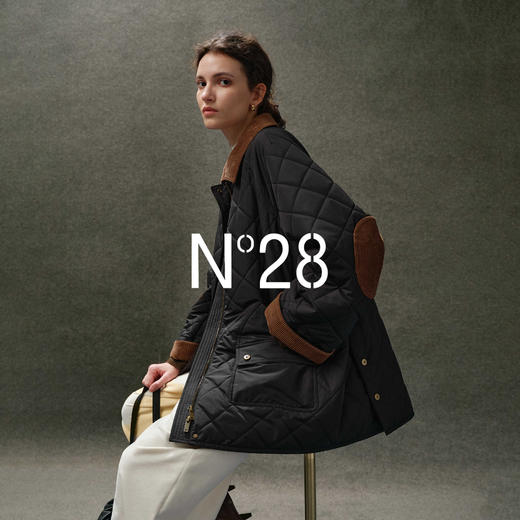 N°28 菱格纹棉服女撞色翻领中长款秋冬高级感复古外套8855A1Y051 商品图2