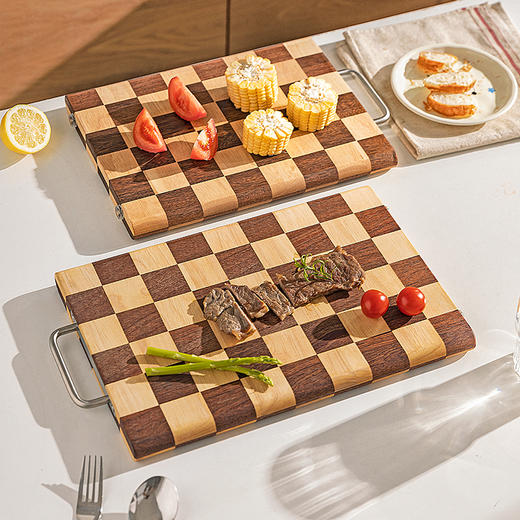 摩登主妇棋盘格菜板乌檀木抗菌防霉实木切菜案板厨房家用水果砧板 商品图1