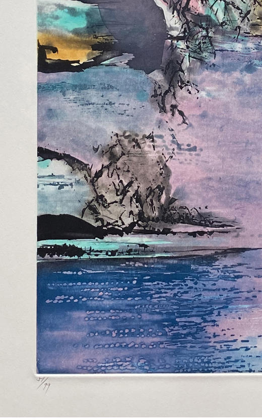 【已售】独角鹿西洋古董 1986年巴塞罗那出版赵无极创作「紫色风景」凹版蚀刻版画 商品图4