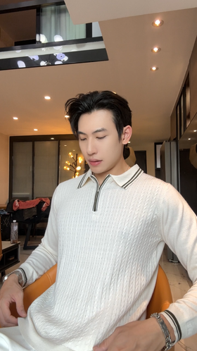 51132SDSA男士秋冬新款痞帅男装韩版撞色纽花半拉链翻领针织毛衣百搭