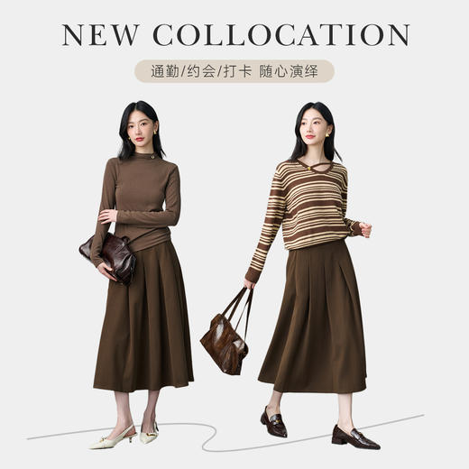 NEELLY纳俪秋新款商场同款复古百搭A字半身裙女显白收腰百褶长裙N25104E05502 商品图2