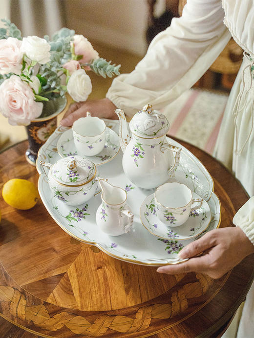 【已售】独角鹿西洋古董 20世纪匈牙利赫伦瓷窑出品「Imola矢车菊」系列手绘描金装饰双人咖啡套件 商品图1