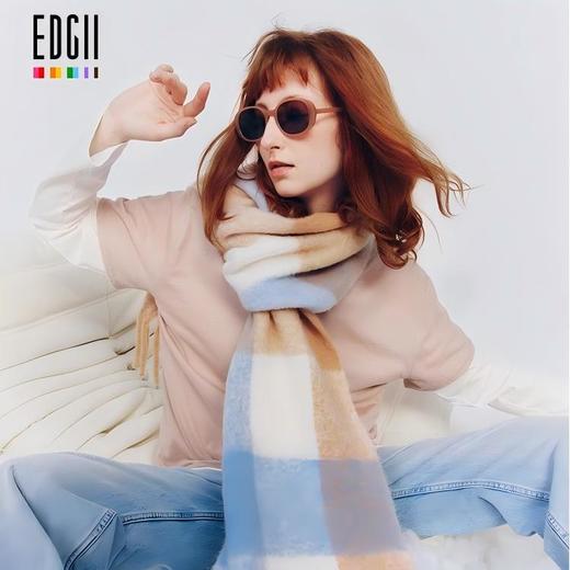 【明星同款】EDGII棉花糖羊围巾  拼色格纹柔软蓬松围巾披肩 商品图1