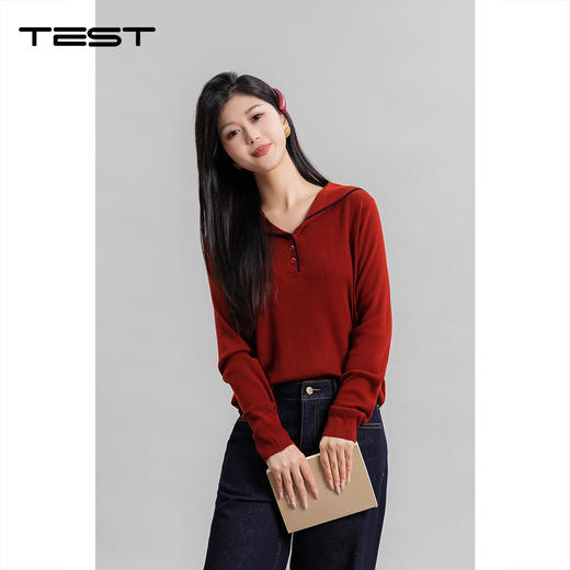 冬上新百搭显瘦长袖海军领纽扣针织毛衣1254027 商品图0