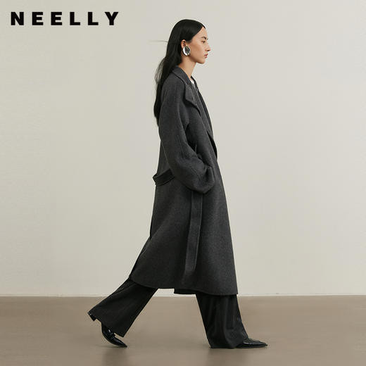 NEELLY纳俪商场同款冬季新款简约通勤双面羊毛呢大衣女立领长外套N25104N04405 商品图0