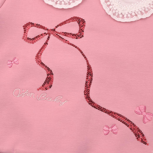 棉果果冬季新品女童复合绒蝴蝶结保暖加绒圆领加绒卫衣M422180425730 商品图5