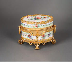 独角鹿西洋古董 19世纪中期法国出品自然花卉主题铜鎏金装饰彩绘珍宝盒