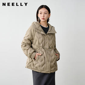 NEELLY纳俪商场同款冬季新款连帽薄款抽绳收腰羽绒服女90%白鸭绒N25104L04588