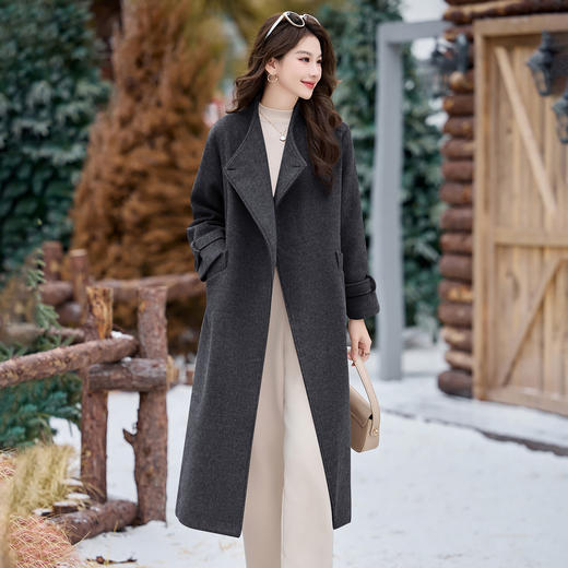 HR HBLJRA1218毛呢大衣外套气质翻领中长款外套 商品图2