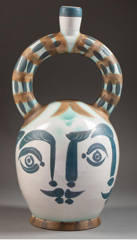 独角鹿西洋古董 1957年代西班牙艺术家与法国工坊合作出品限量装饰阿兹特克四面花瓶