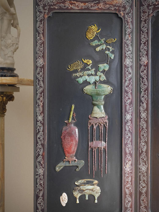 【已售】独角鹿西洋古董 20世纪末中国出品「博古清供」主题百宝嵌六曲屏风 商品图2