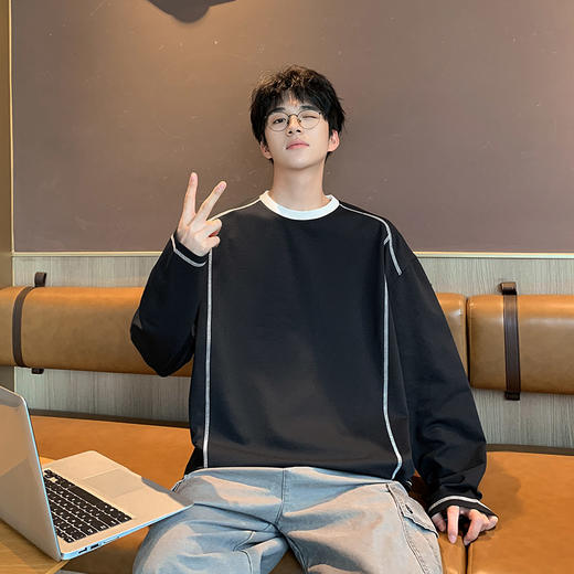 英国轻奢Schenvega 爆款迪桑平纹插色领长袖T恤卫衣A72-7902 商品图7