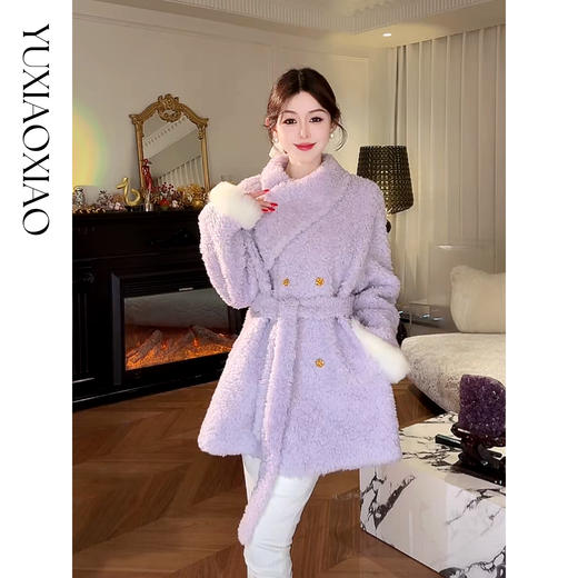 余潇潇【软糯调色盘】高级设计感保暖100羊毛千金风立领草草外套 商品图2