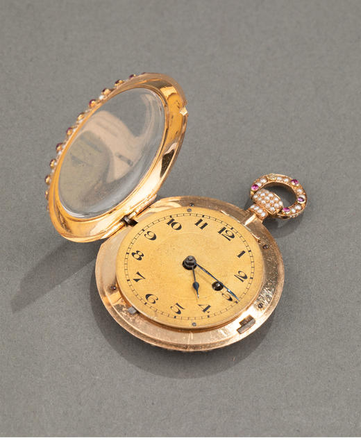 独角鹿西洋古董 1840年代瑞士出品黄金镶嵌天然海水珍珠及红宝石古董珠宝怀表 商品图4